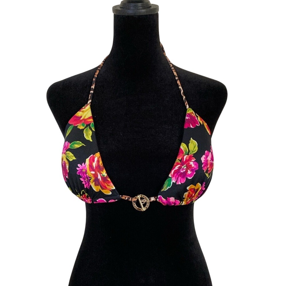 Victorias Secret Womens Halter String Triangle Bikini Top Size‎ M Floral Animal